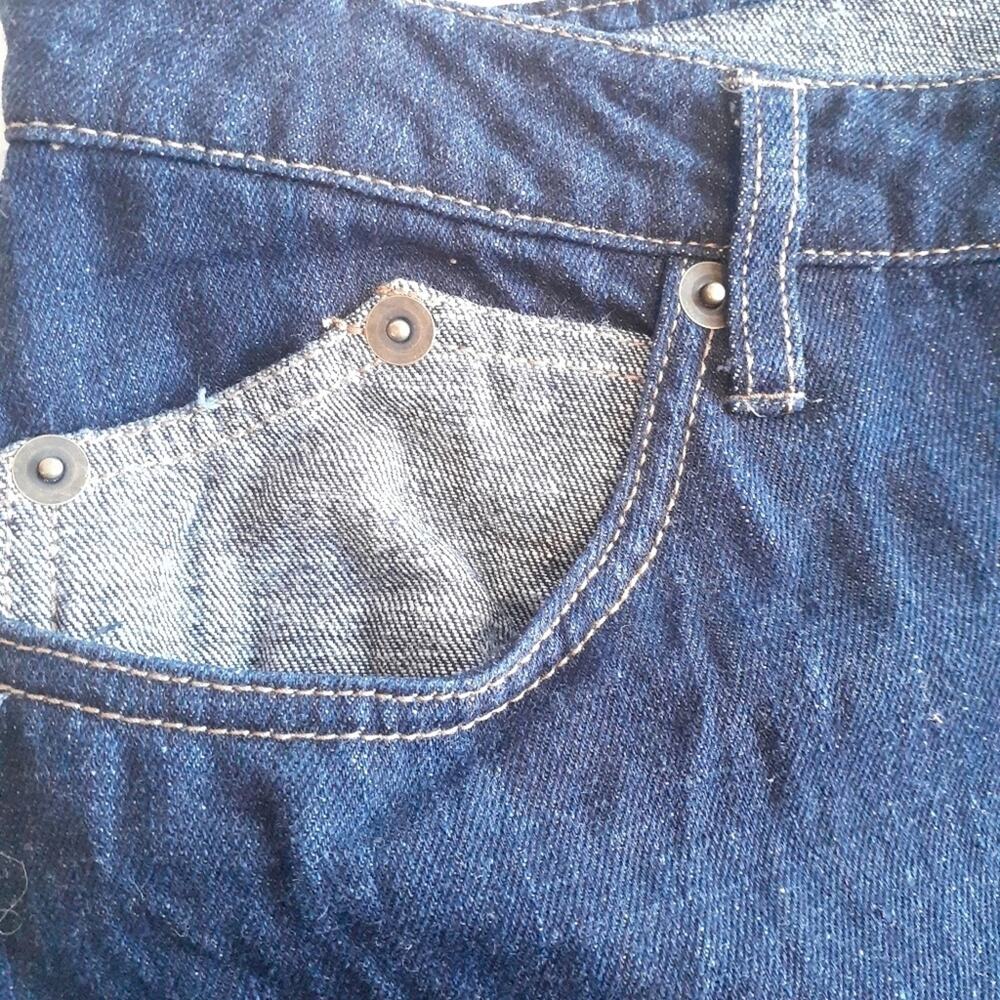 WHEART Blue Dark Washed Cropped Barrel Tapered Baggy Jeans Raw Hem High Rise - Picture 9 of 14